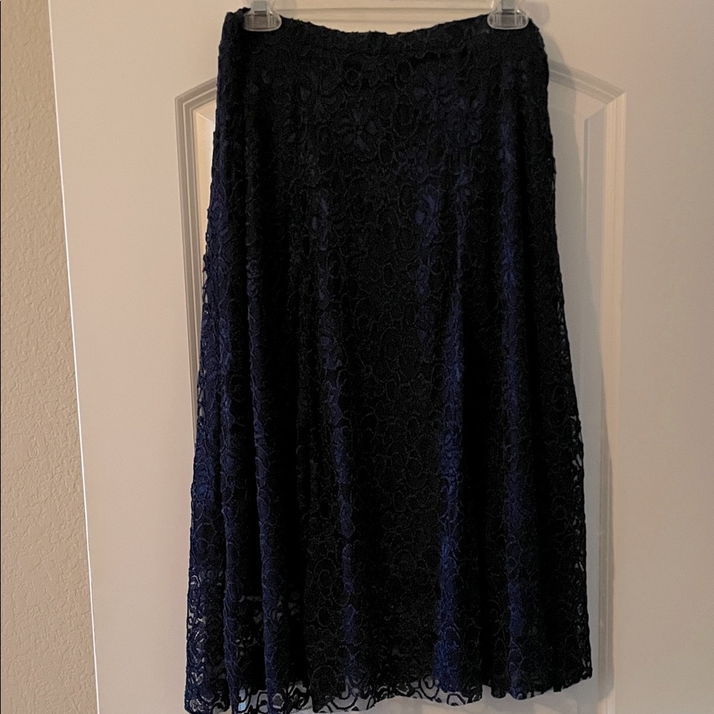🌟 Elegant True Envy Navy Blue Lace Skirt filled lined ladies SZ L New never worn